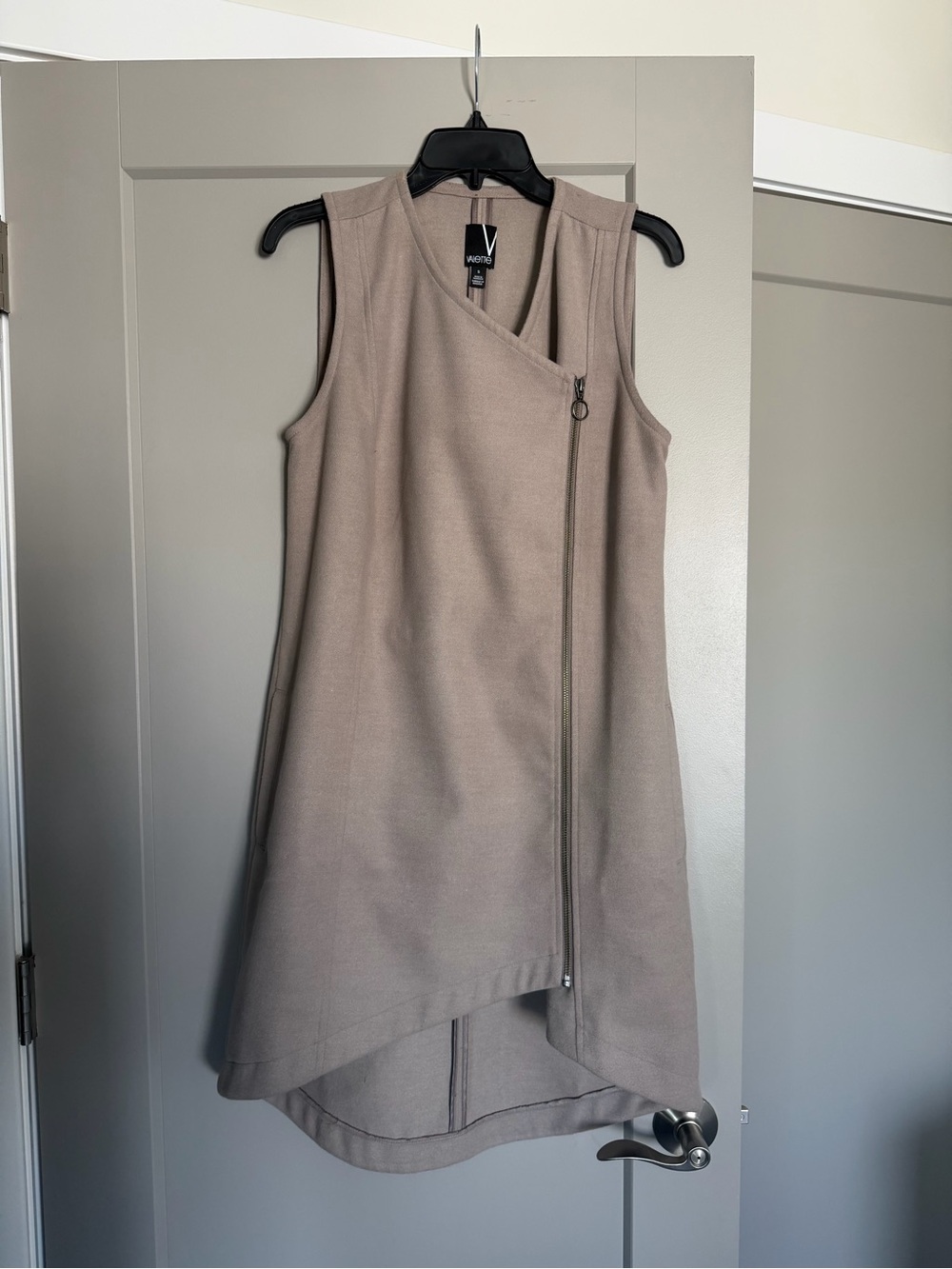 Asymmetrical Sleeveless Taupe Dress with Zip